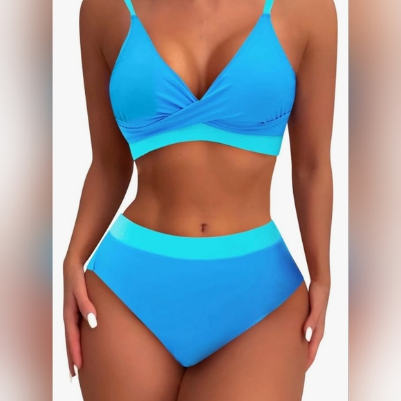 NWT BMJL women's Size M.Vibrant Blue High-Waisted Bikini Set with Wrap-Style Top - Picture 1 of 15